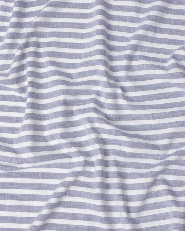 قماش كتان نقي مطبوع بخطوط أفقية باللونين الأبيض والأزرق - عرض 150 سم - D21996