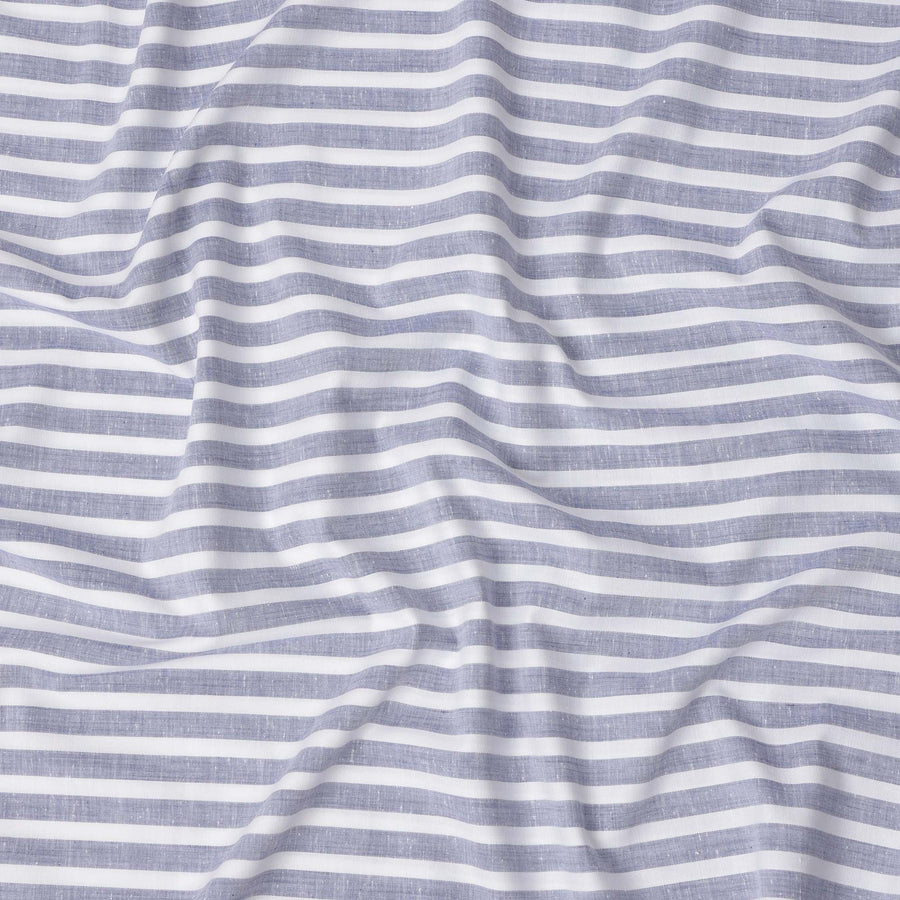 قماش كتان نقي مطبوع بخطوط أفقية باللونين الأبيض والأزرق - عرض 150 سم - D21996