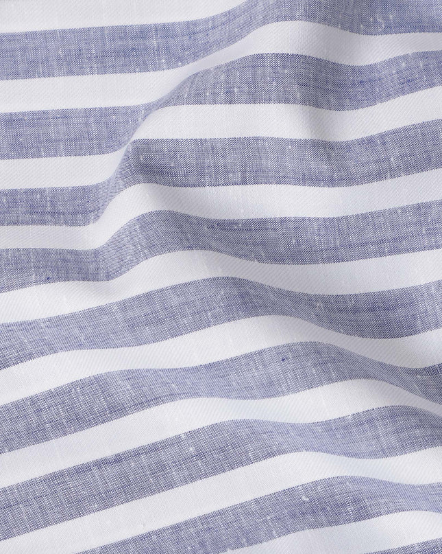 قماش كتان نقي مطبوع بخطوط أفقية باللونين الأبيض والأزرق - عرض 150 سم - D21996