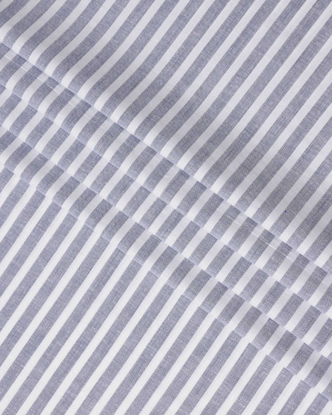 قماش كتان نقي مطبوع بخطوط أفقية باللونين الأبيض والأزرق - عرض 150 سم - D21996