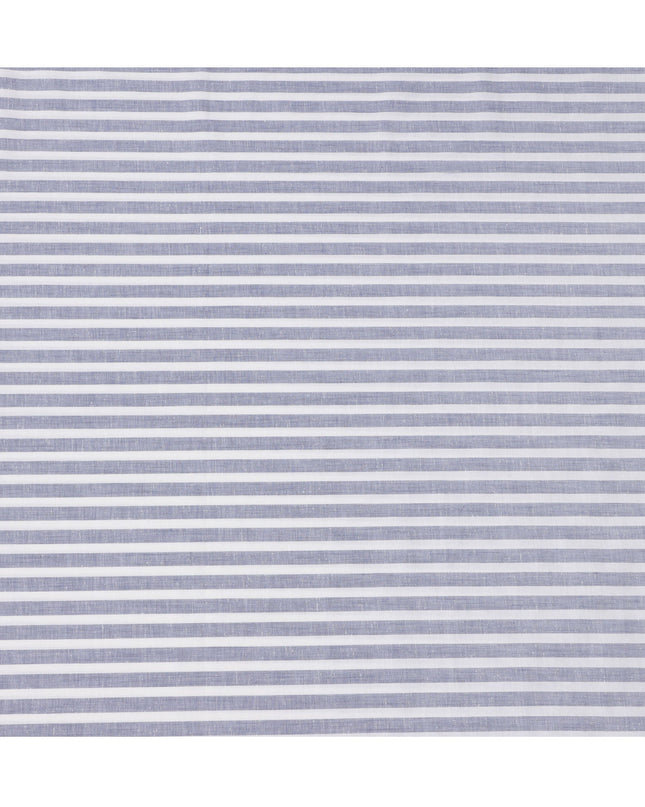 قماش كتان نقي مطبوع بخطوط أفقية باللونين الأبيض والأزرق - عرض 150 سم - D21996