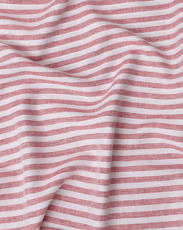 قماش كتان نقي مطبوع بخطوط أفقية باللونين الأبيض والأحمر - عرض 150 سم - D21997