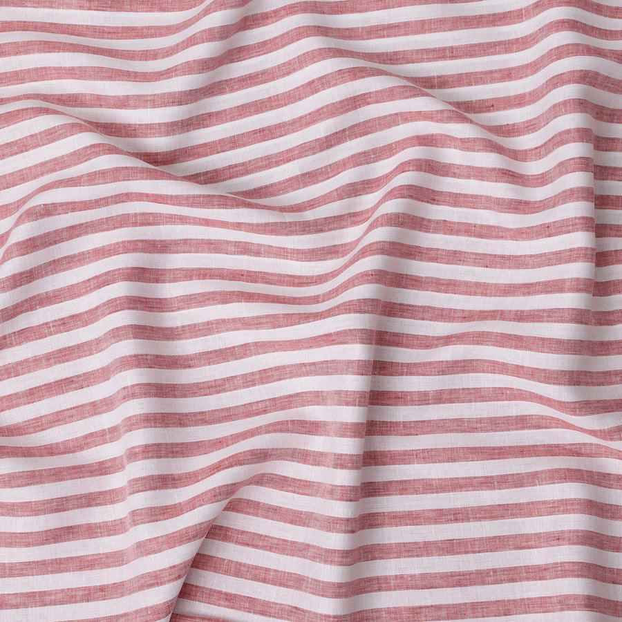 قماش كتان نقي مطبوع بخطوط أفقية باللونين الأبيض والأحمر - عرض 150 سم - D21997