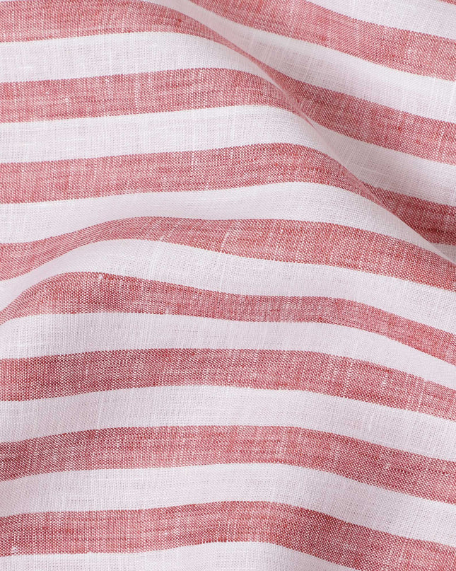 قماش كتان نقي مطبوع بخطوط أفقية باللونين الأبيض والأحمر - عرض 150 سم - D21997