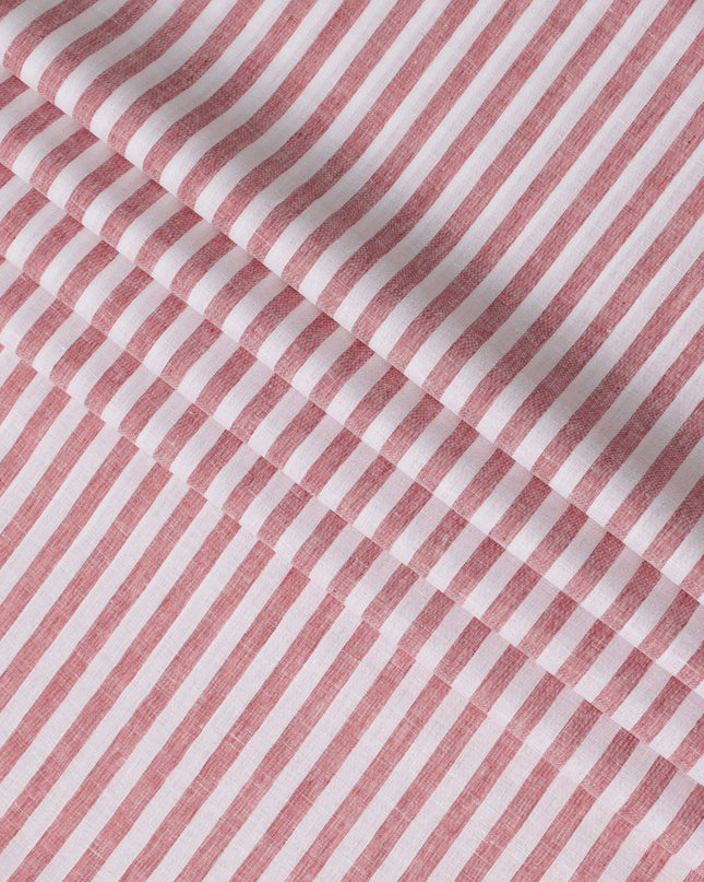 قماش كتان نقي مطبوع بخطوط أفقية باللونين الأبيض والأحمر - عرض 150 سم - D21997