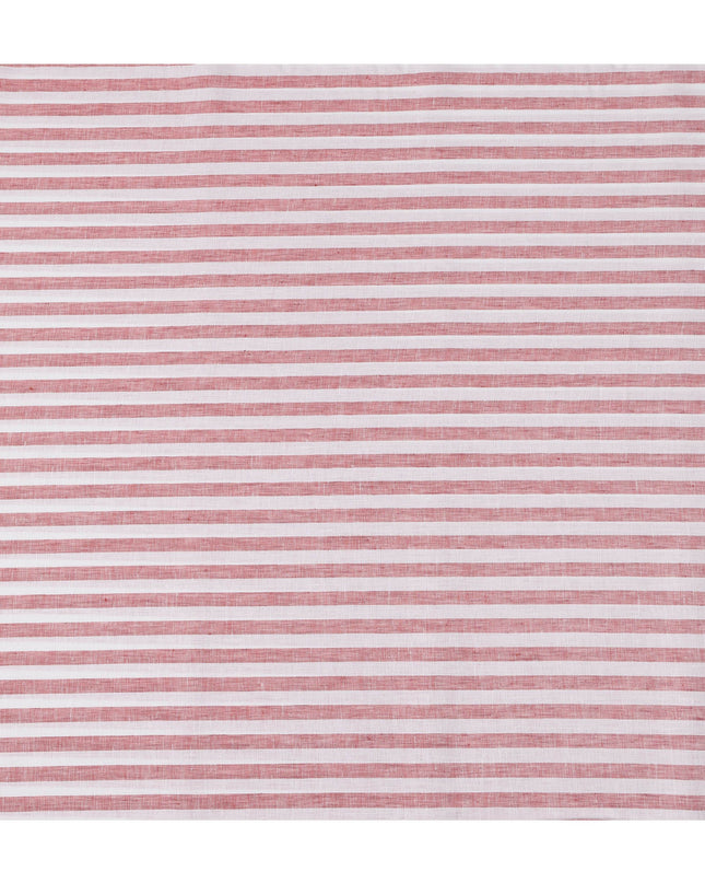 قماش كتان نقي مطبوع بخطوط أفقية باللونين الأبيض والأحمر - عرض 150 سم - D21997