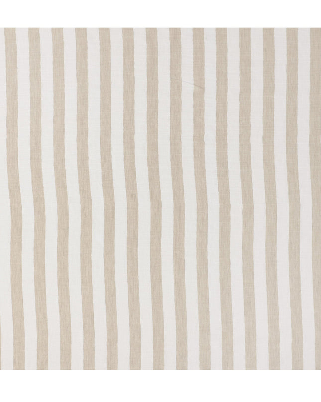 قماش كتان نقي مطبوع مخطط باللونين الأبيض والبيج - عرض 150 سم - D21998