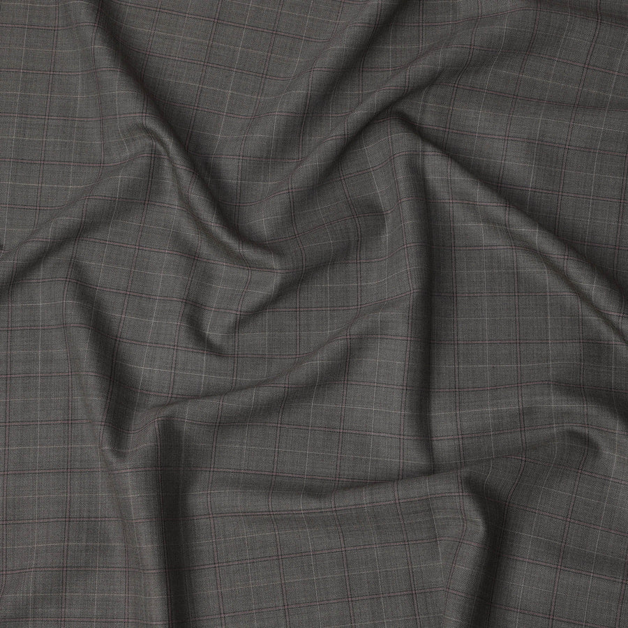 Browinish Grey Check Scabal Premium Super 100's English All Wool Suiting Fabric – 3.50 Mtrs, Width 150 Cms, United Kingdom-D22015