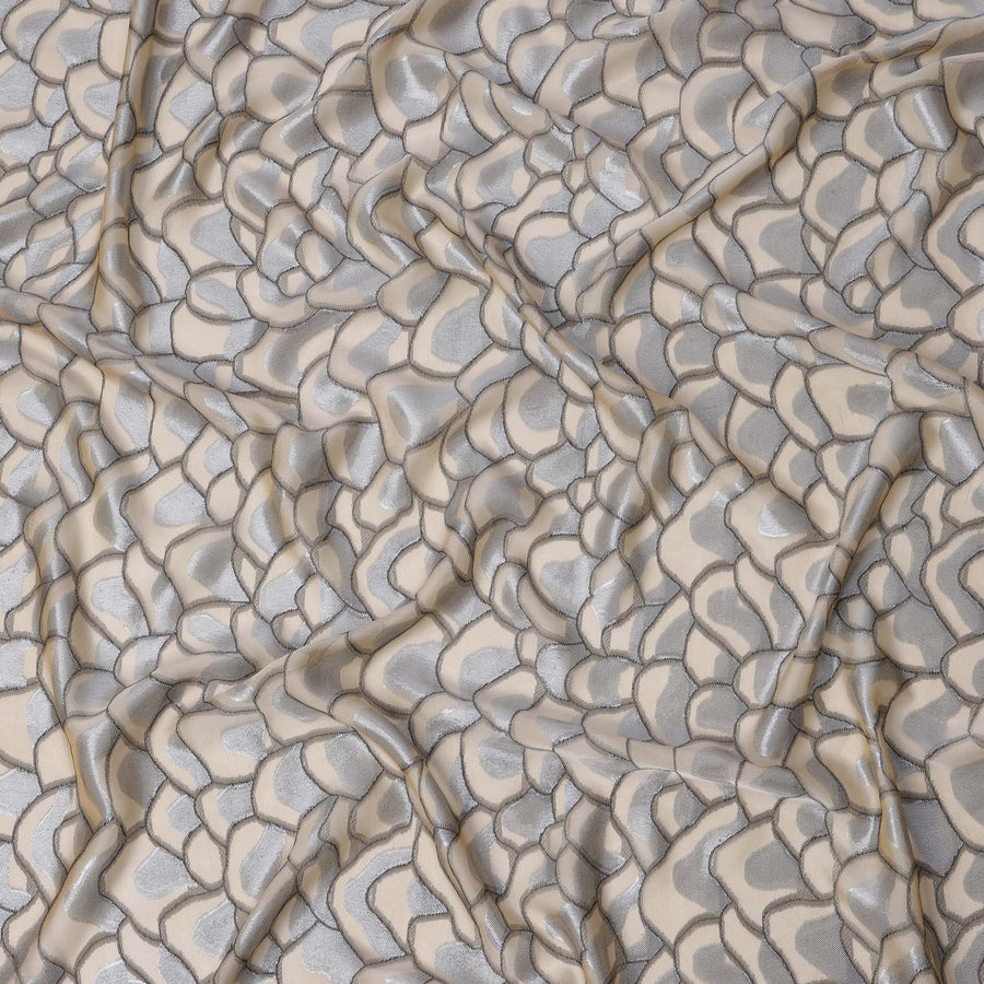 Ivory & Silver Pure French Silk Chiffon Fabric with Metallic Lurex – Width 110 Cms, France-D22045