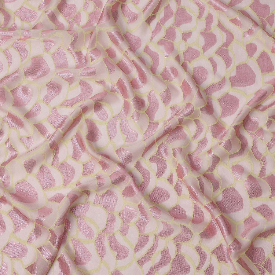 Blush Pink & Gold Pure French Silk Chiffon Fabric with Metallic Lurex – Width 110 Cms, France-D22046