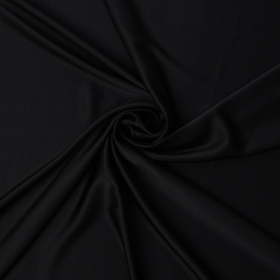 Black Synthetic Crepe Satin Fabric – Smooth & Lustrous – 140cm Wide – Made in Japan-D22184