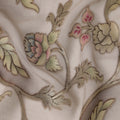 قماش جورجيت صناعي مطرز باللون البيج - عرض 110 سم، بنقشة زهور، صنع في الهند - D22223