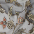 قماش جورجيت صناعي مطرز باللون الرمادي - عرض 110 سم، تصميم زهور، صنع في الهند - D22224