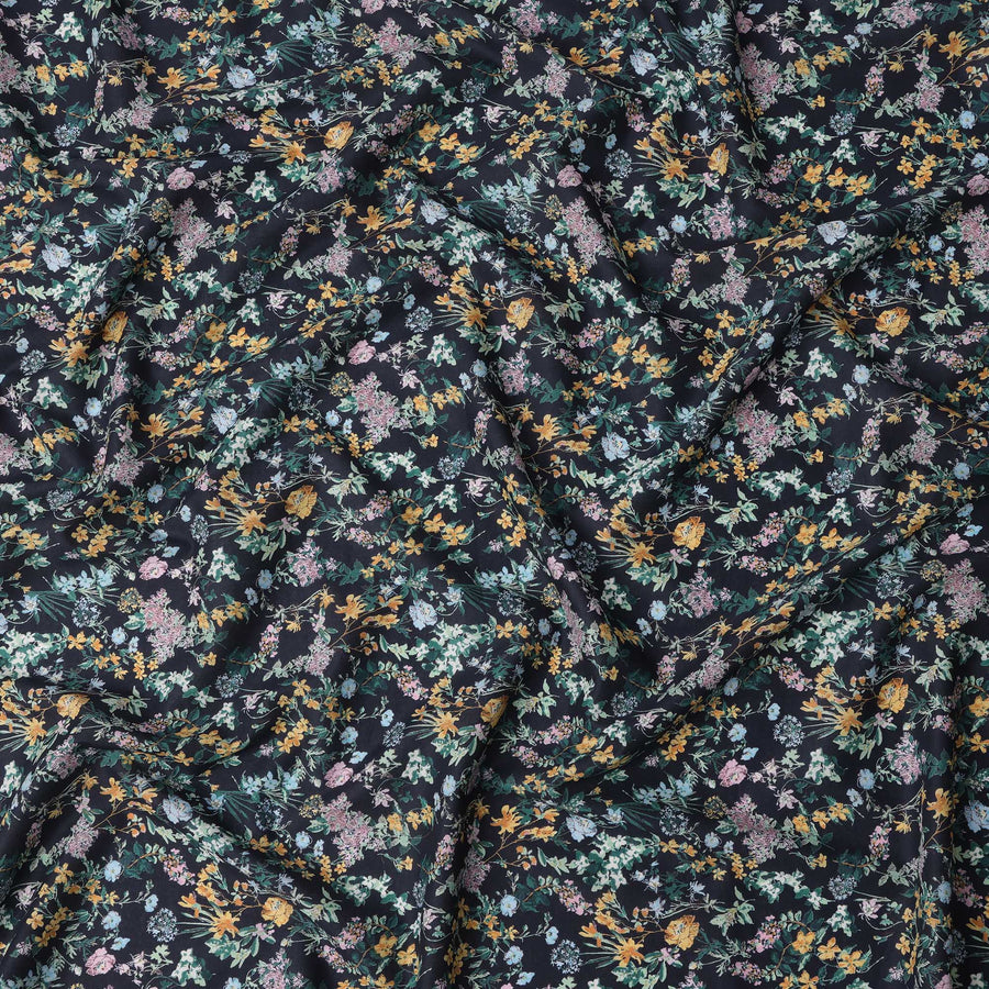 قماش قطني أزرق داكن مطبوع رقميًا - 110 سم، اليابان - D22234