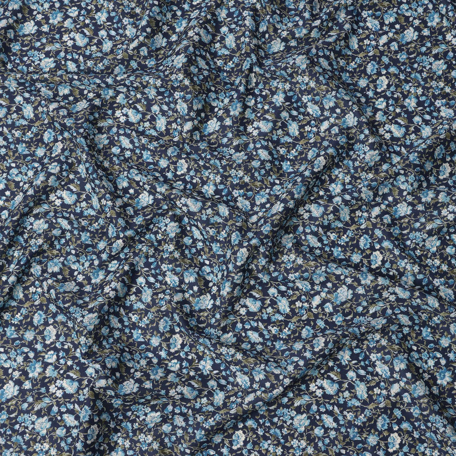 قماش قطني مطبوع رقميًا بلون أزرق داكن - 110 سم، اليابان - D22242