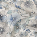 Cream Blue Floral Viscose Digital Printed Fabric – 110 cm Wide, India-D22245