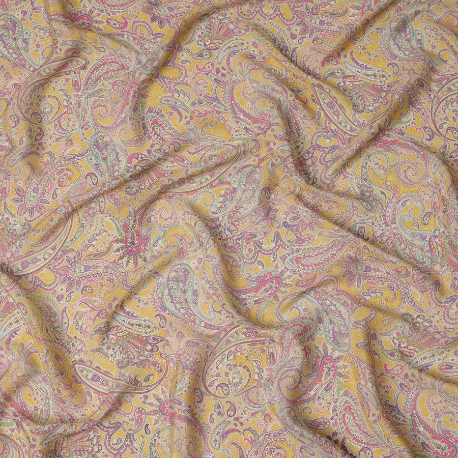 Mustard Multicolor Paisley Viscose Digital Printed Fabric – 110 cm, Made in India-D22246