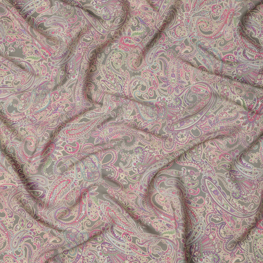 Grey Multicolor Paisley Viscose Digital Printed Fabric – 110 cm, Made in India-D22248