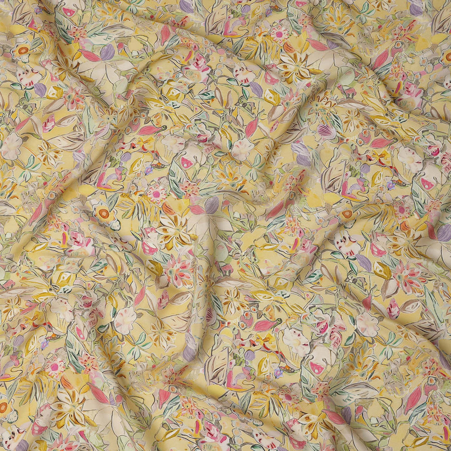 قماش فيسكوز أصفر متعدد الألوان مطبوع رقميًا - 110 سم، صنع في الهند - D22250