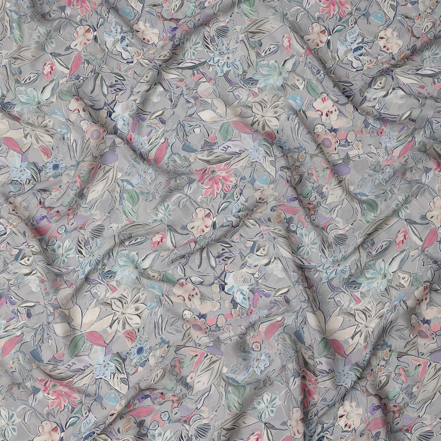 Grey Multicolor Floral Viscose Digital Printed Fabric – 110 cm, Made in India-D22251