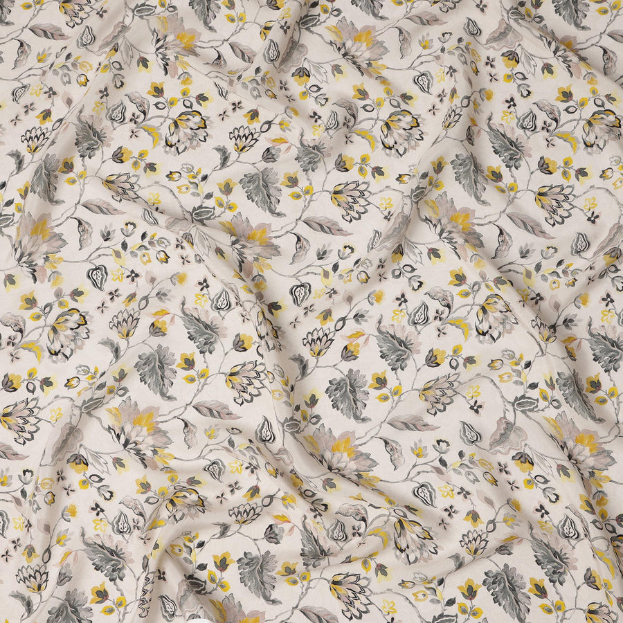 قماش فيسكوز مطبوع رقميًا بنقشة زهور صفراء فاتحة - 110 سم، صنع في الهند - D22253
