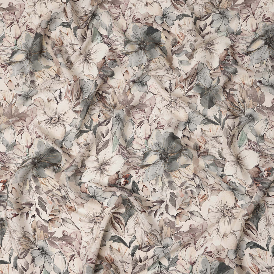 قماش فيسكوز زهري باللون البيج والأخضر مطبوع رقميًا - 110 سم، صنع في الهند - D22256