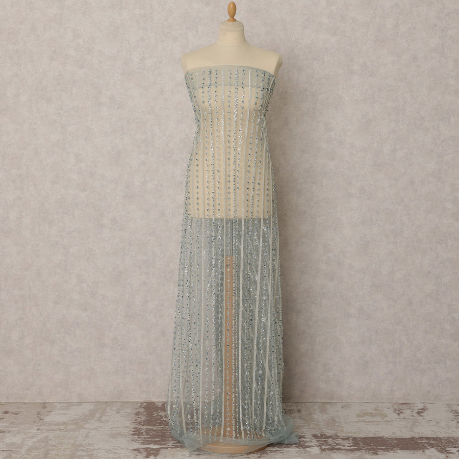 قماش نايلون تول مطرز باللون الأزرق الباهت مع الترتر - عرض 135 سم، 3.5 متر، صنع في الصين
 -D22332