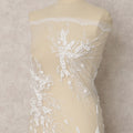 White Floral Embroidered Nylon Tulle Fabric – 135 Cms Wide, 3.5 Mtrs, Turkey-D22352