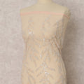 Nude Peach Embroidered Nylon Tulle Fabric with Sequin Leaf Design – 135 Cms Wide, 3.5 Mtrs, Made in China-D22353