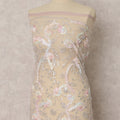 Blush Pink Floral Embroidered Nylon Tulle Fabric with Sequins, 3.5 Mtrs, 135 Cms, India-D22355