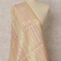 Beige and Pink Striped Woven Synthetic Organza Dupatta, 250X80 Cms, India-D22359
