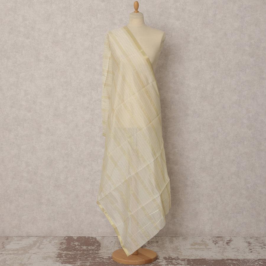 Soft Ivory & Gold Striped Synthetic Organza Dupatta, Sheer Ethnic Stole, 250X80 CMS, India-D22360