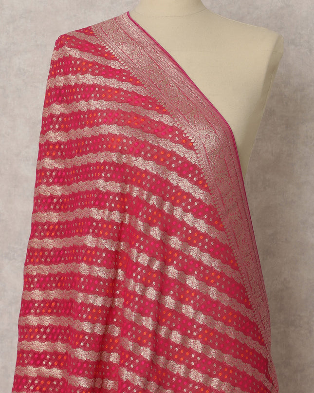 Rich Red & Gold Striped Synthetic Organza Dupatta, Festive Sheer Stole, 250X85 CMS, India-D22361 Regal Fabrics