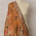 Warm Caramel Floral & Geometric Synthetic Brocade Dupatta, Embellished Ethnic Stole, 225X80 CMS, India-D22362