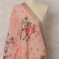 Blush Pink Floral & Gold Woven Synthetic Brocade Dupatta, Elegant Ethnic Stole, 220X75 CMS, India-D22365