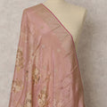 Dusty Rose Floral & Gold Woven Synthetic Brocade Dupatta, Elegant Festive Stole, 225X80 CMS, India-D22366