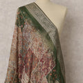 Deep Green & Multicolor Patchwork Synthetic Brocade Dupatta, Ornate Ethnic Stole, 215X80 CMS, India-D22367