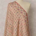 Peach Multicolor Paisley & Geometric Synthetic Brocade Dupatta, Festive Ethnic Stole, 235X85 CMS, India-D22368