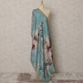 Sky Blue Floral & Gold Woven Synthetic Brocade Dupatta, Elegant Ethnic Stole, 230X85 CMS, India-D22369