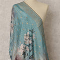 Sky Blue Floral & Gold Woven Synthetic Brocade Dupatta, Elegant Ethnic Stole, 230X85 CMS, India-D22369