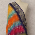 Navy Blue Multicolor Bandhani & Embroidered Premium Chiffon Dupatta, Festive Ethnic Stole, 230X85 CMS, India-D22372