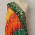 Green Multicolor Bandhani & Embroidered Premium Chiffon Dupatta, Festive Ethnic Stole, 230X85 CMS, India-D22373