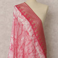Pink & White Tie-Dye Synthetic Brocade Dupatta, Gold Woven Ethnic Stole, 220X95 CMS, India-D22374