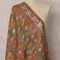 Rust & Olive Floral Woven Synthetic Brocade Dupatta, Elegant Ethnic Stole, 240X80 CMS, India-D22378