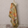 Olive Green & Multicolor Floral Printed Synthetic Brocade Dupatta, Gold Woven Ethnic Stole, 225X85 CMS, India-D22379
