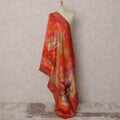 Fiery Red & Multicolor Floral Printed Synthetic Brocade Dupatta, Gold Woven Ethnic Stole, 225X85 CMS, India-D22380