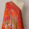 Fiery Red & Multicolor Floral Printed Synthetic Brocade Dupatta, Gold Woven Ethnic Stole, 225X85 CMS, India-D22380