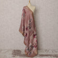 Dusty Mauve Floral Printed & Gold Woven Synthetic Brocade Dupatta, Elegant Ethnic Stole, 225X85 CMS, India-D22381