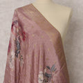 Dusty Mauve Floral Printed & Gold Woven Synthetic Brocade Dupatta, Elegant Ethnic Stole, 225X85 CMS, India-D22381