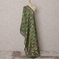 Green & Gold Floral Woven Synthetic Brocade Dupatta, Elegant Ethnic Stole, 245X80 CMS, India-D22382